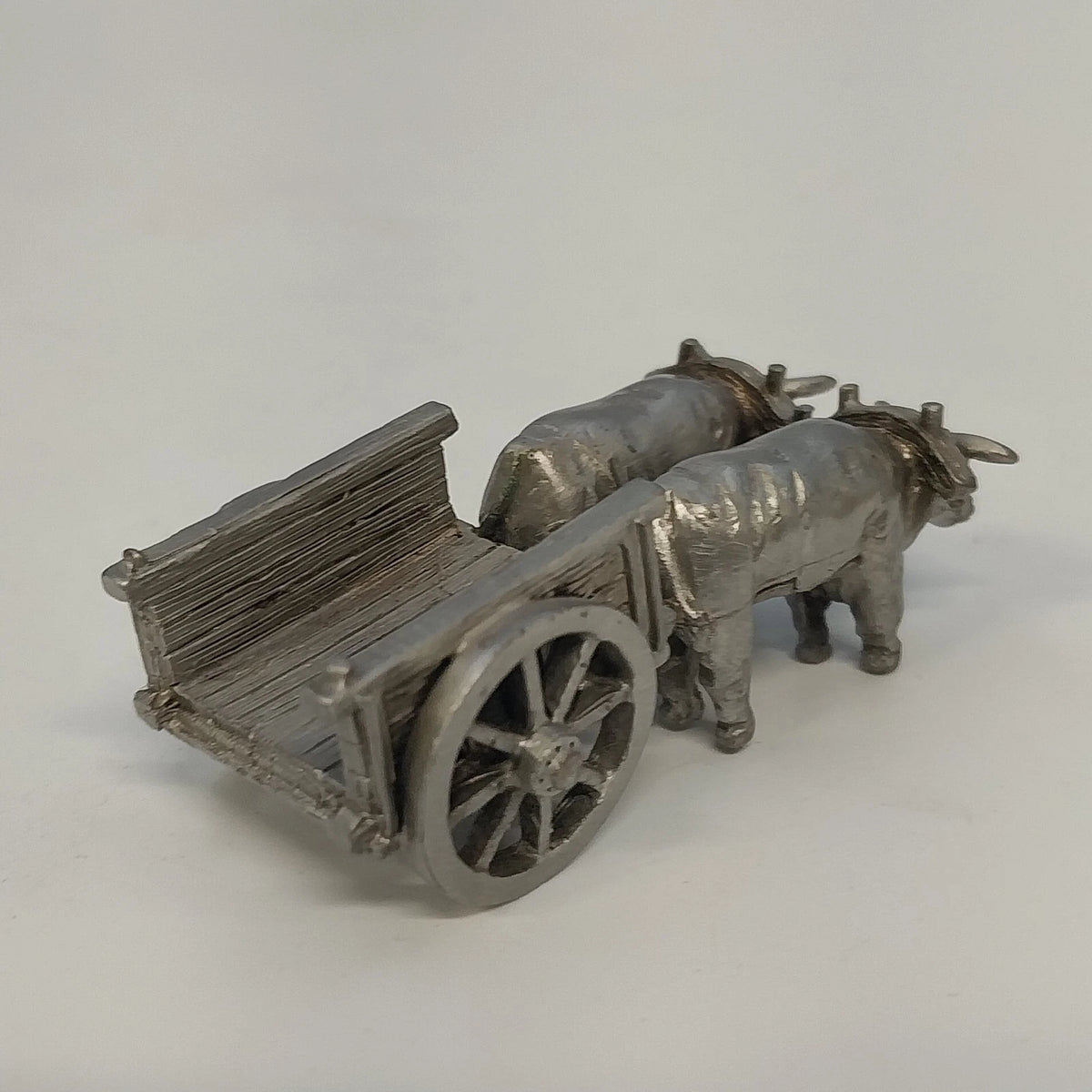 OSV Pewter Oxen Cart Wagon Miniature Farm Animal Figurine Vintage 2" Collectible
