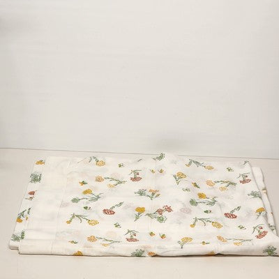 White Twin Size Flat Top Sheet Coverlet Red Yellow Floral & Butterflies Motif