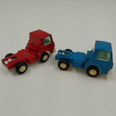Lot of 2 Tootsietoy 1970s COE Semi Truck Cabs Red & Blue Diecast No Trailers Vtg