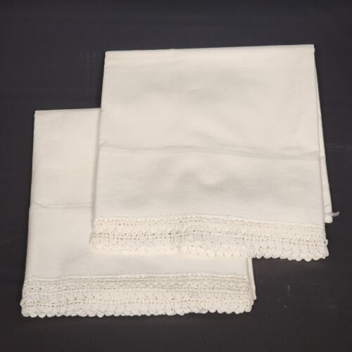 One Pair of Pillow Cases 1" Crochet Lace Edge White Vintage 30" x 20" Size NOS