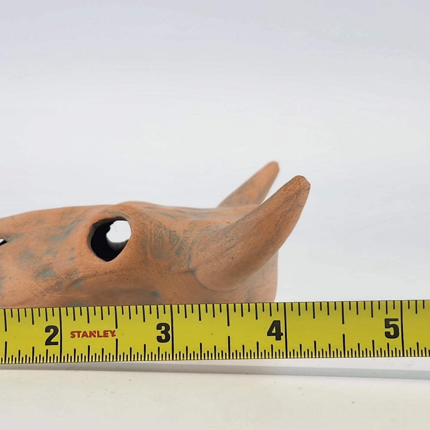 Handcrafted Ceramic Steer Skull 4" Orange Blue Glaze Bull Horns Folk Figurine