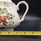 Strawberry Floral Leaves Ceramic Teapot with Ribbed Swirled Lid 6.5" Vtg Kitchen