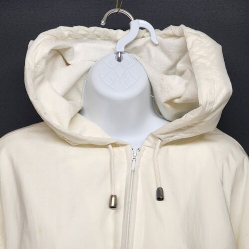 Eddie Bauer Women White Hooded Windbreaker Zipper Jacket Size XL Vintage