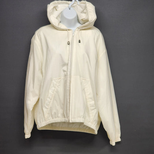 Eddie Bauer Women’s XL White Hooded Windbreaker Jacket Zip Front Lightweight
