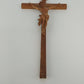 Hand Carved Wooden Crucifix Jesus INRI Two Tone Brown 15" Wall Cross Vintage