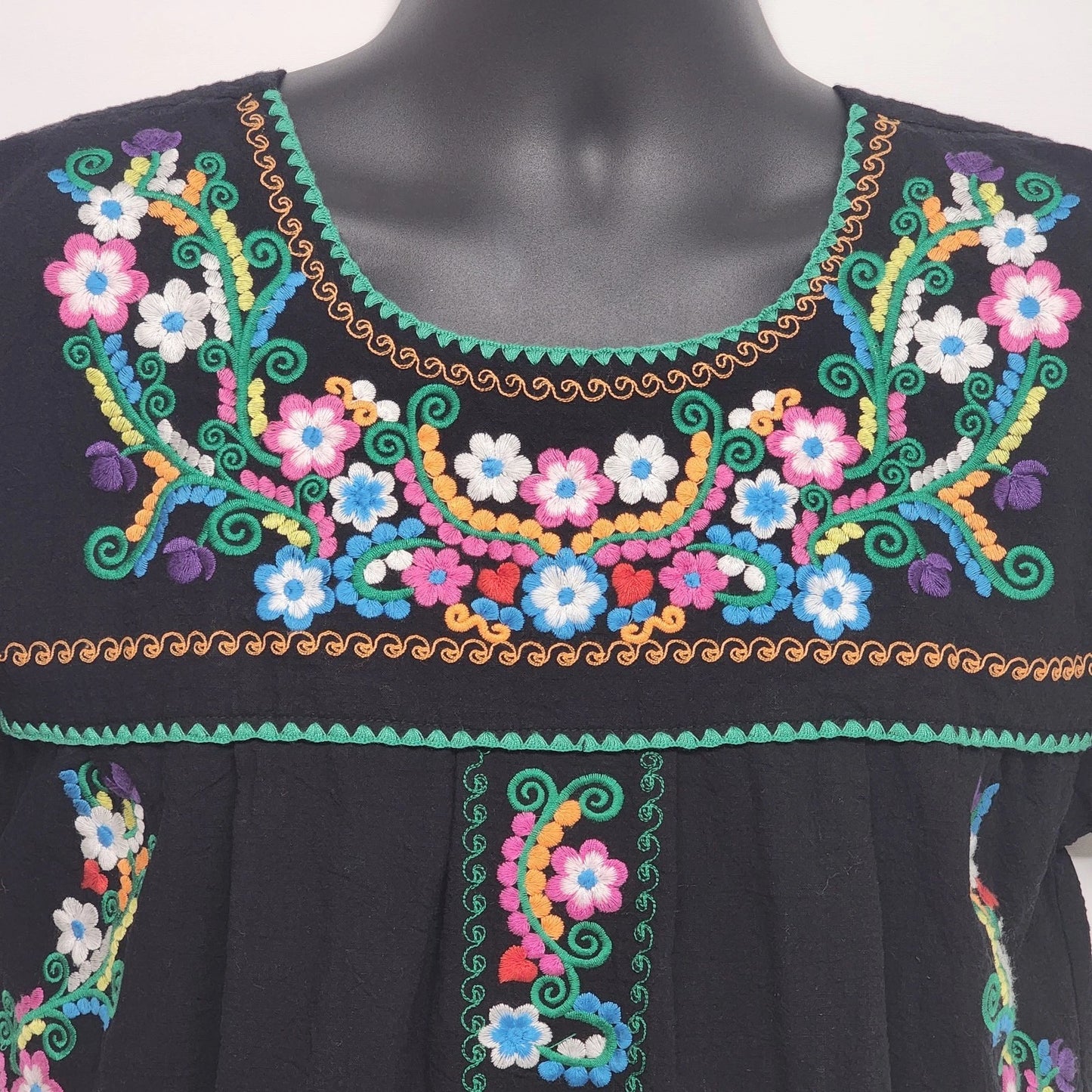 YZXDORWJ Embroidered Boho Shirt Black Crinkle Cotton Blend Short Sleeve Size XXL