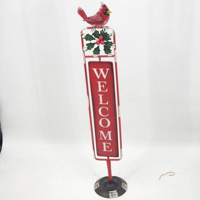 Holiday Metal Sign Porch WELCOME Free Standing Rotates Outdoor Home Decor 38"h