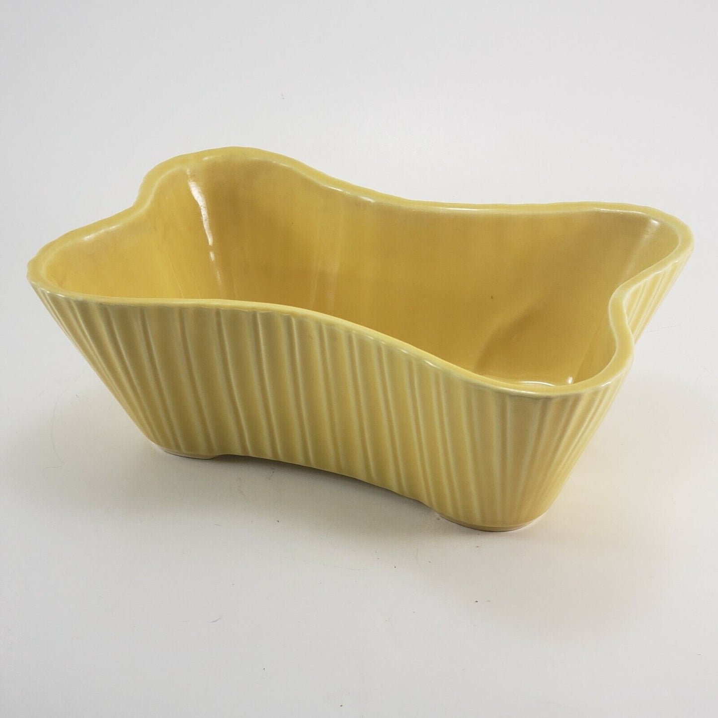 Shawnee Yellow Dog Bone Planter Art Pottery with Ribbed Sides USA 153 9.5 x 6"