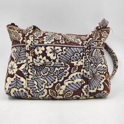 Vera Bradley Shoulder Bag Tote Slate Blooms Brown/Blue Floral Cotton Quilted Zip