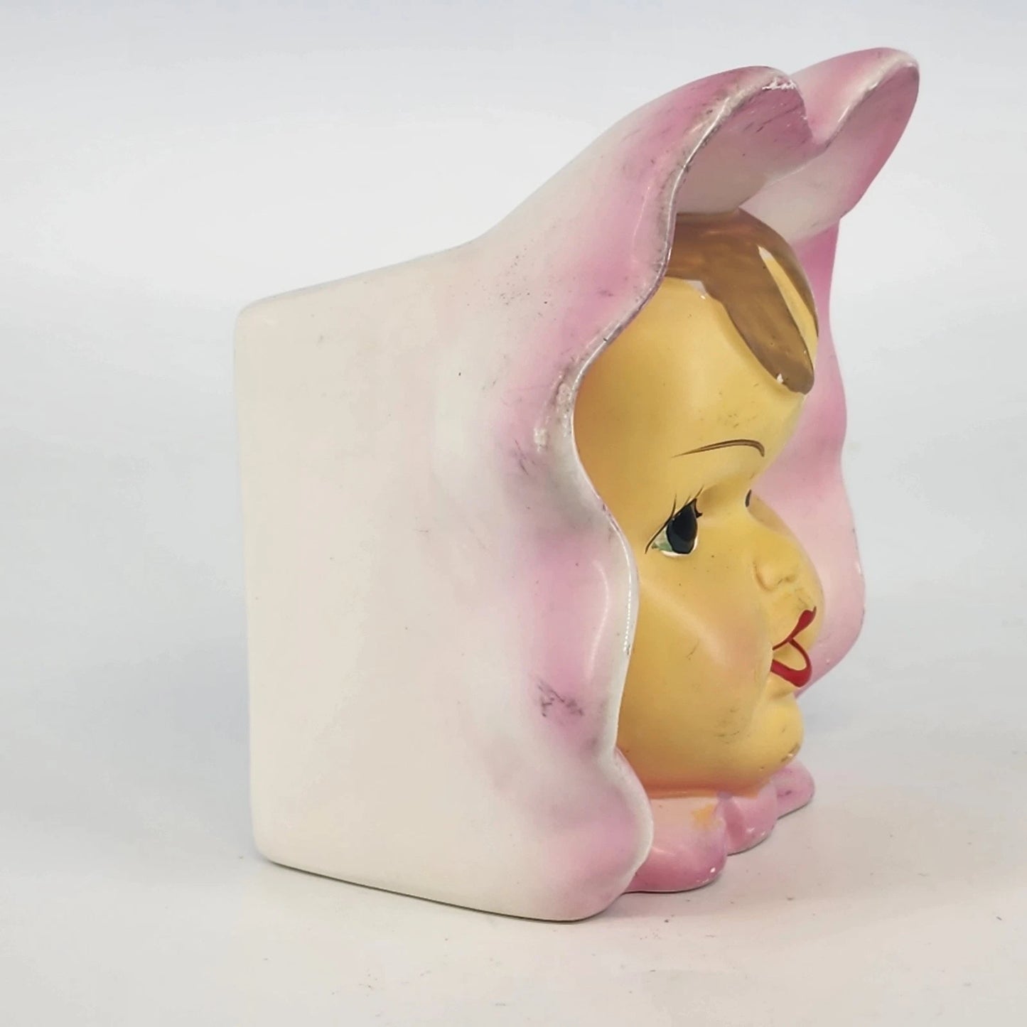 Napco Baby Girl Head Vase Pink Bonnet Ceramic Japan Vintage