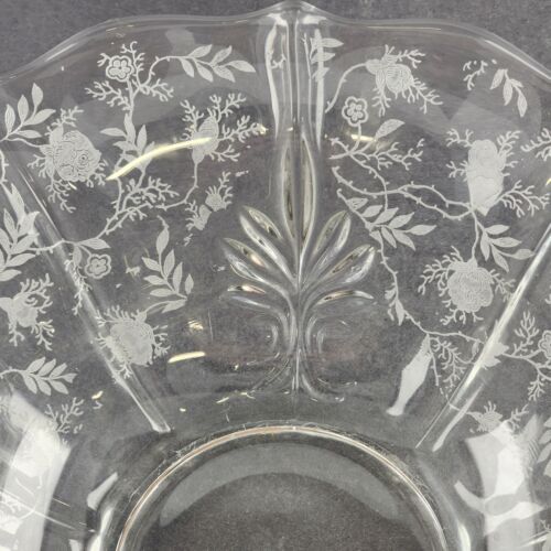 Flared Baroque 11.5" Clear Glass Bowl Fostoria Etched Chintz Pattern MCM Vintage