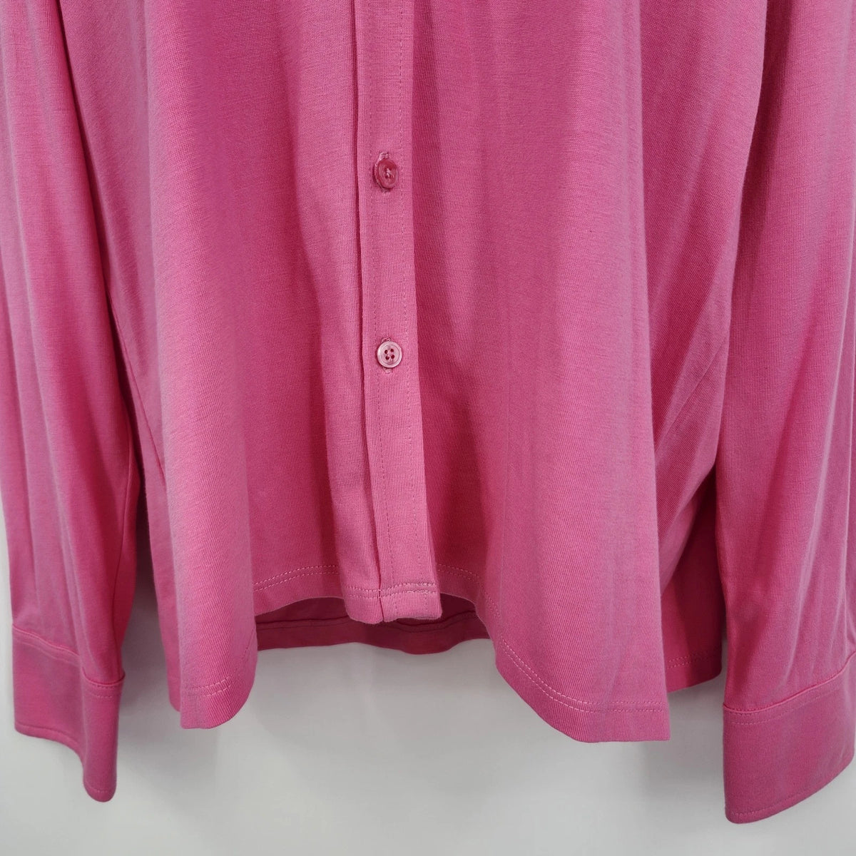 Appleseeds Women's XL Pink Cotton Knit Button Front Collared Shirt Long Sleeve