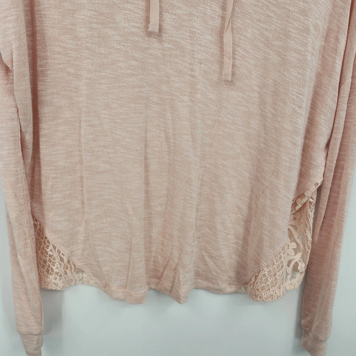 Cloud Chaser Women's Large Peach Pink Lightweight Hoodie Lace Trim Semi Sheer