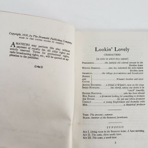 Lookin' Lovely a Comedy in Three Acts 1930 Sergel's Acting Drama Paperback Promo