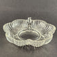 Clear Glass Nut/Candy Dish Shamrock Clover Leaf Shaped with Stem Ribbed Vintage