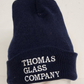 Thomas Glass Company Embroidered Navy Blue Beanie Stocking Cap Vintage