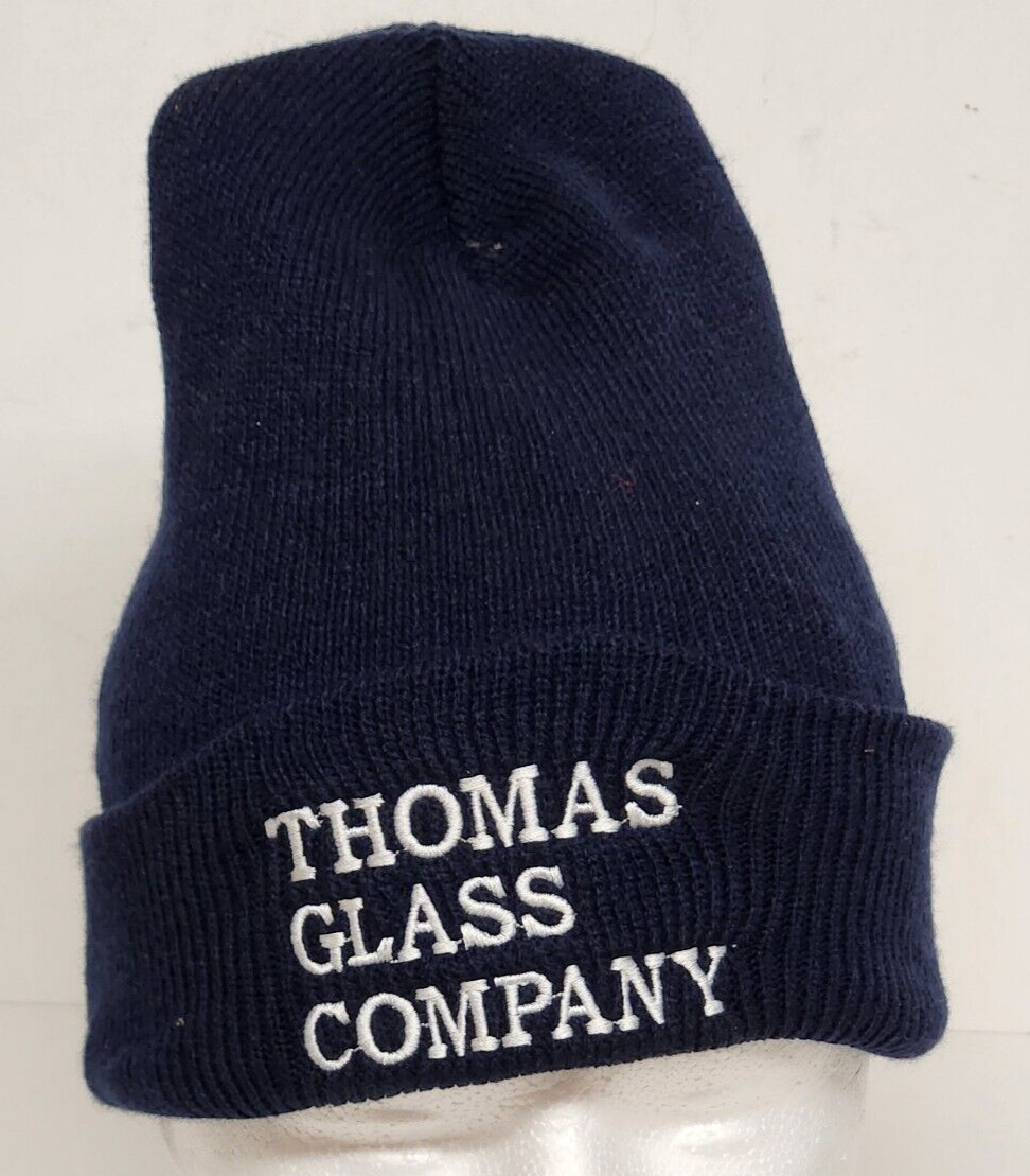 Thomas Glass Company Embroidered Navy Blue Beanie Stocking Cap Vintage