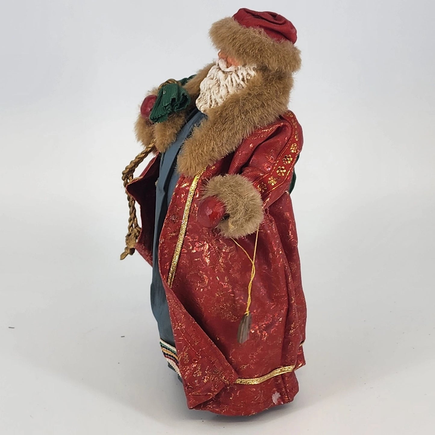 Clothtique Possible Dreams Santa Claus Paper Mache Outfit Green Bag of Toys 10"