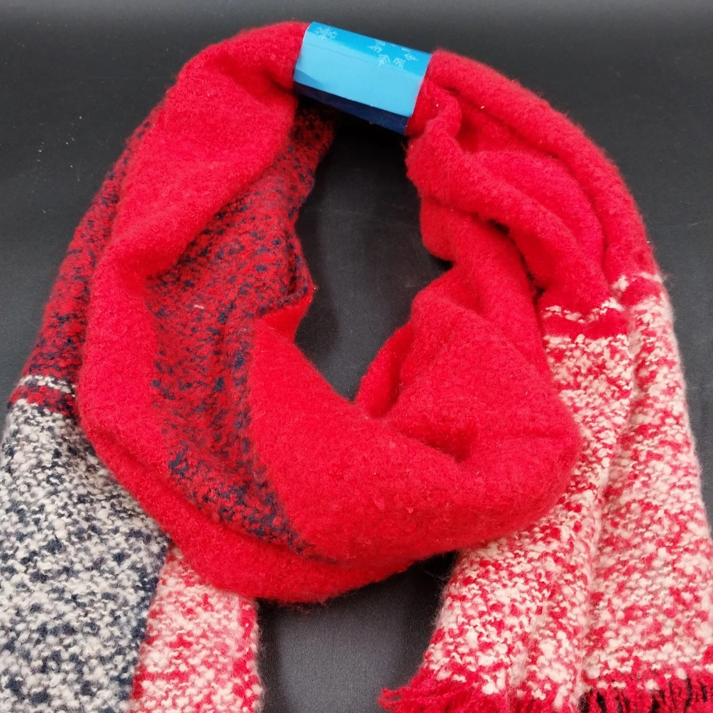 James Paul Cashmere Wool Scarf Red White Navy Striped Fringe Unisex Winter 72"