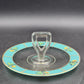 Reverse Painted Glass Tidbit Tray French cottage tableware Blue 11" MCM Server