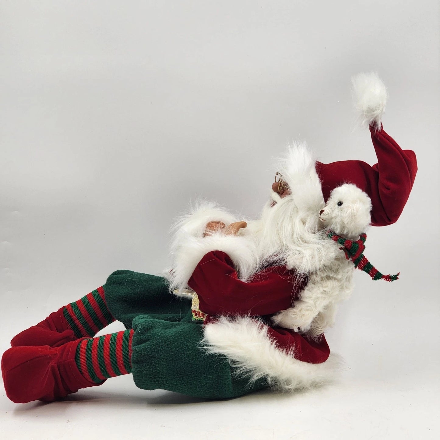 Santa Shelf Sitter Figurine with Puppy on his Shoulder Vest & Coat w Sweatpants
