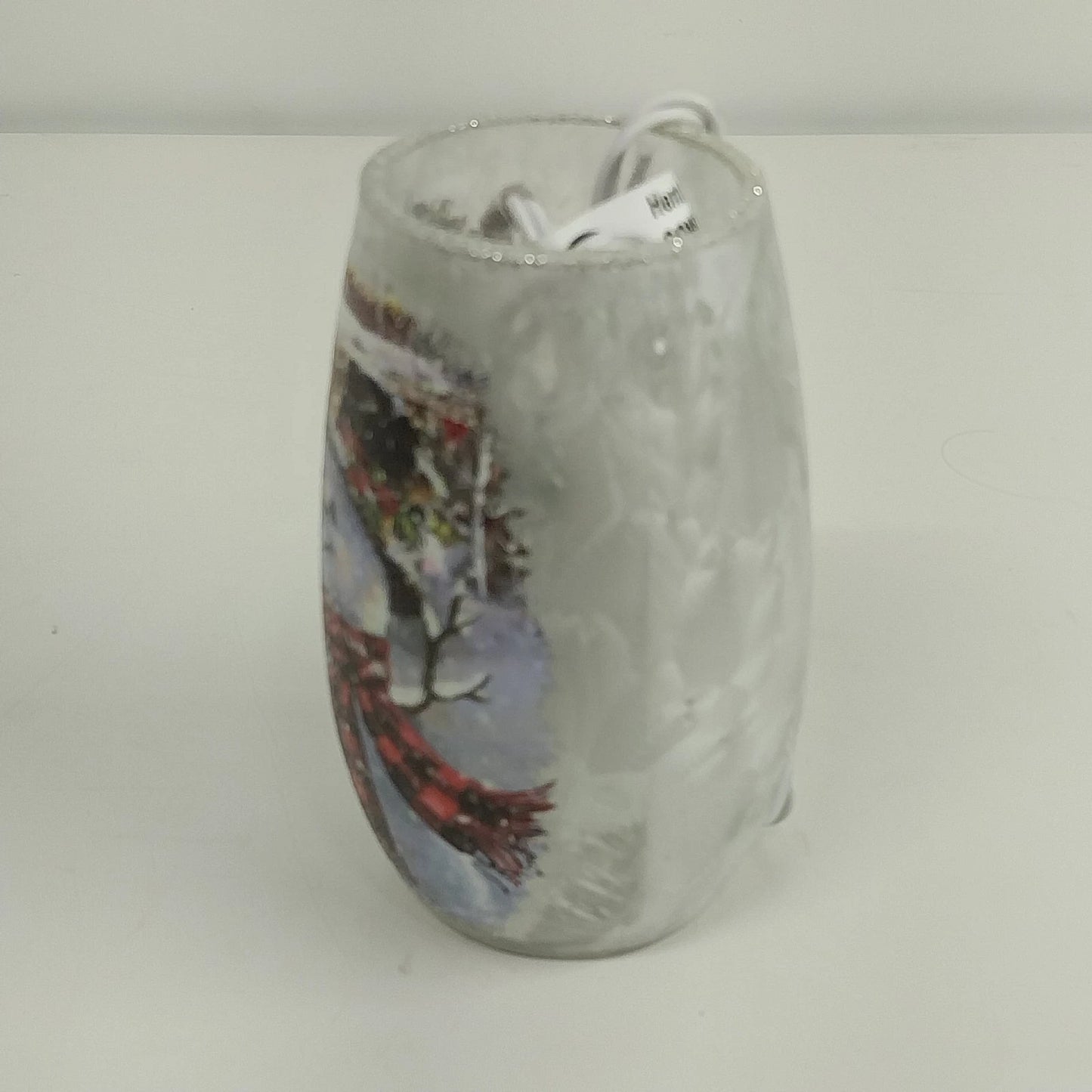 Frosted Glass Snowman Cardinal Winter Scene Vase Light Plug In Christmas 5.25"