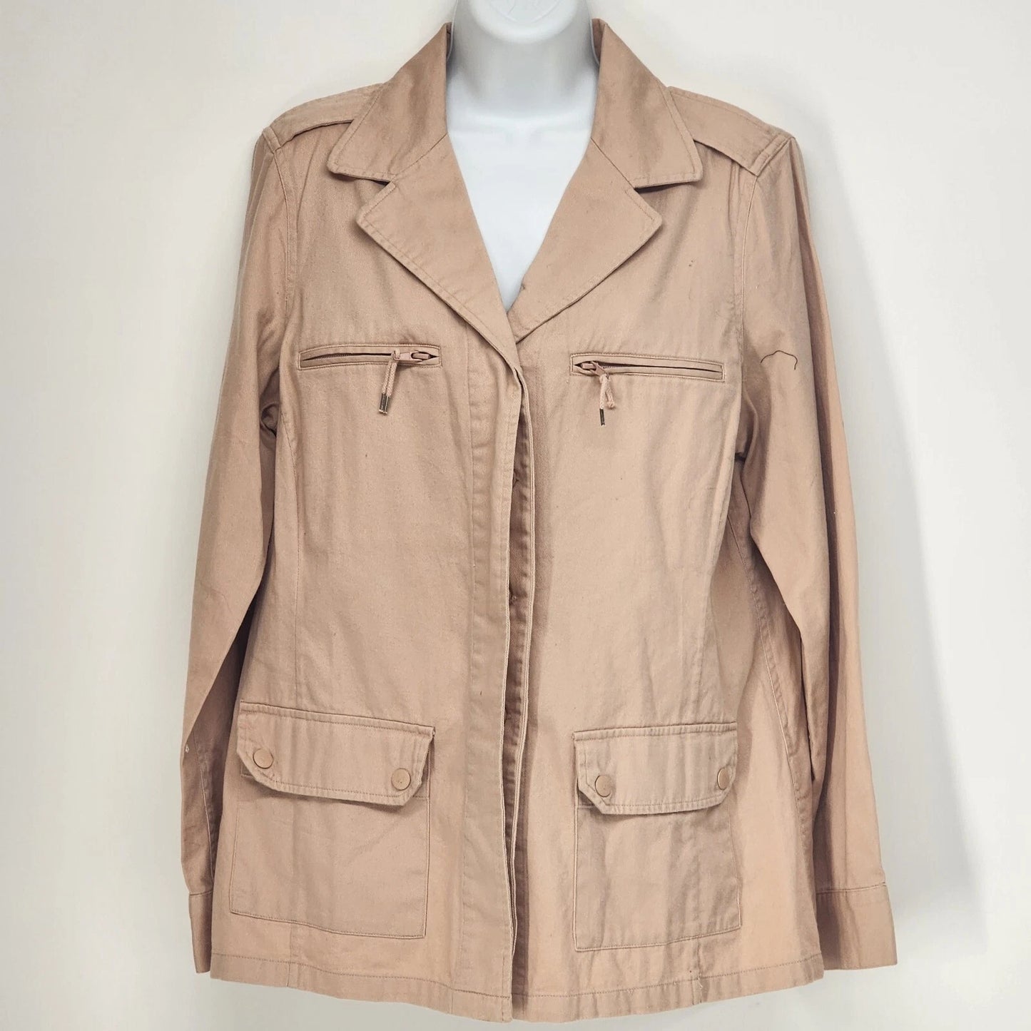 Cote Femme Women’s Peach Jacket Button Up Long Sleeve Size 12 Four Pockets USA