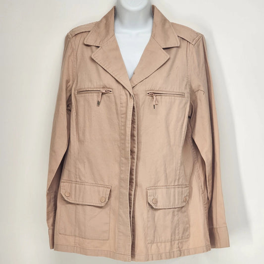 Cote Femme Women’s Peach Jacket Button Up Long Sleeve Size 12 Four Pockets USA