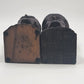 Hand Carved Wood Bookends Man & Woman Bust Folk Art Black Forest Vintage