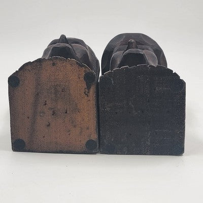 Hand Carved Wood Bookends Man & Woman Bust Folk Art Black Forest Vintage