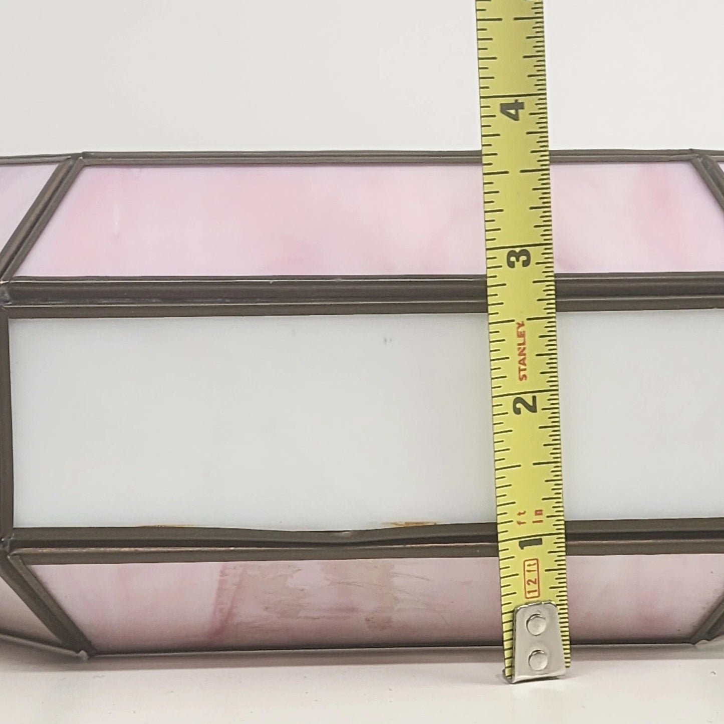 Octagon Leaded Stained Glass Ceiling Lamp Shade Pink White Slag Glass 13”x11"