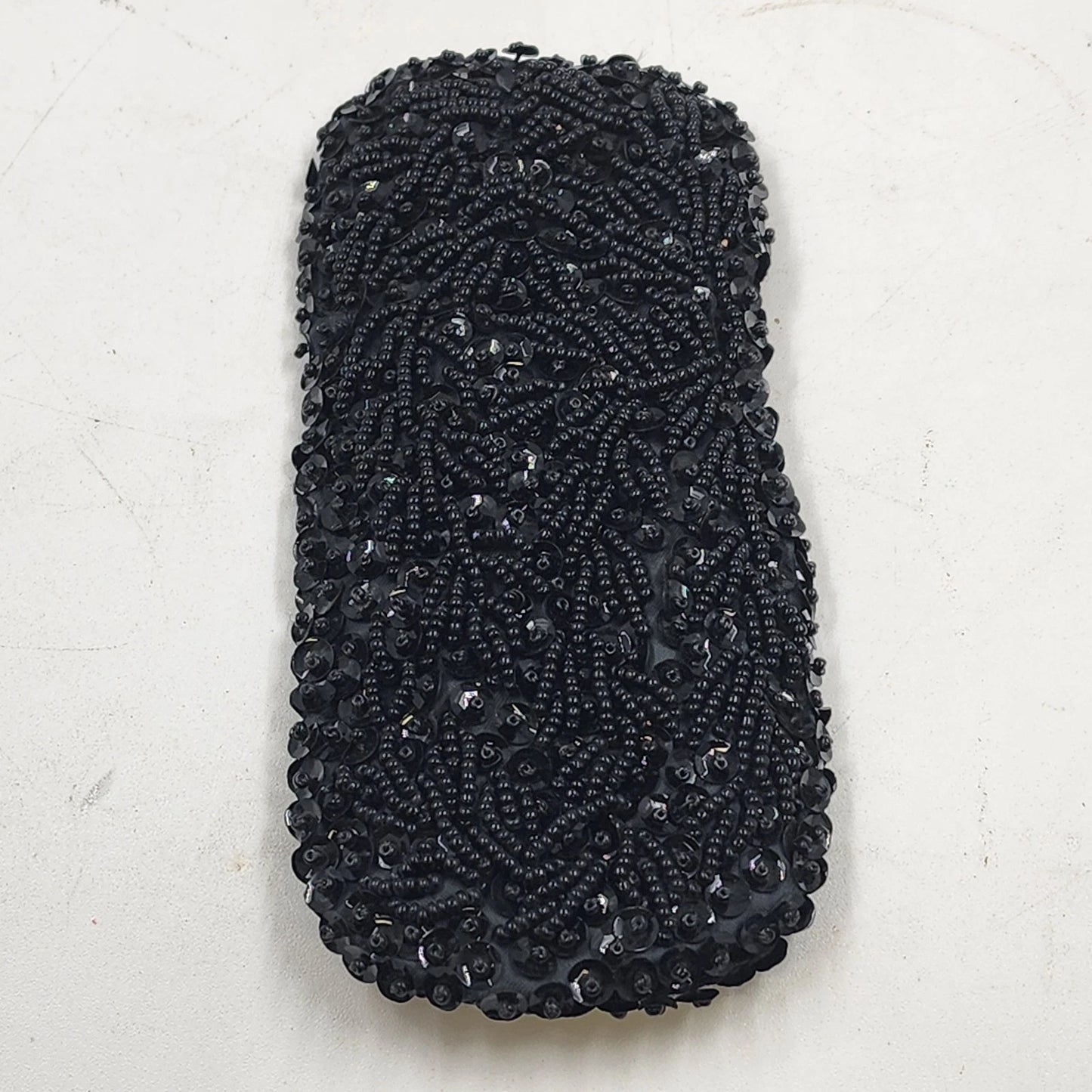 Black Beaded Clutch Purse Evening Set w Matching Eyeglass Holder Handmade Vtg