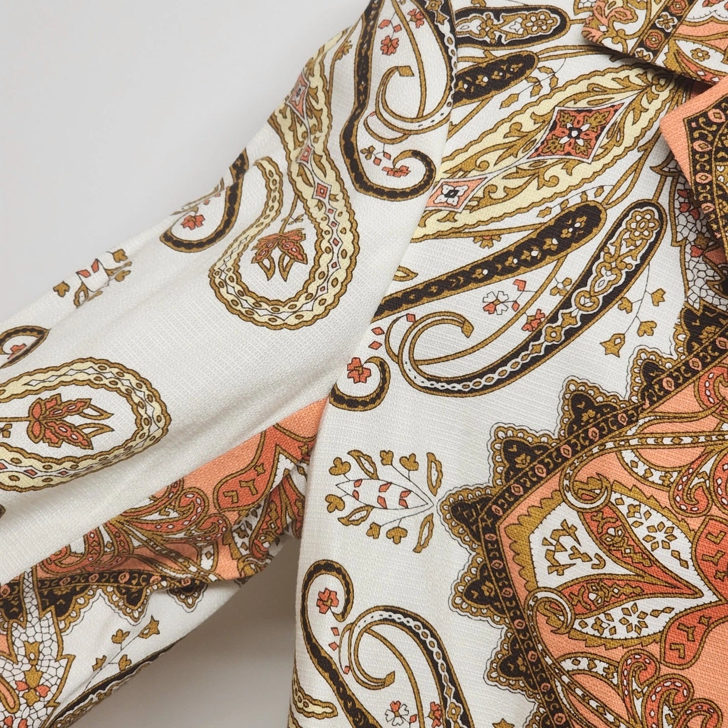 Talbots Women’s 16P Cotton Jacket Orange Paisley Floral Open Front 3/4 Sleeve