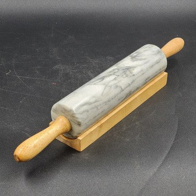 Gray Swirl Marble Rolling Pin 10" Long with Wood Handles 18" and Wood Cradle