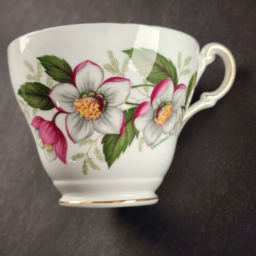 Regency Bone China Tea Cup Christmas Rose Pattern Gold Trim Made in England