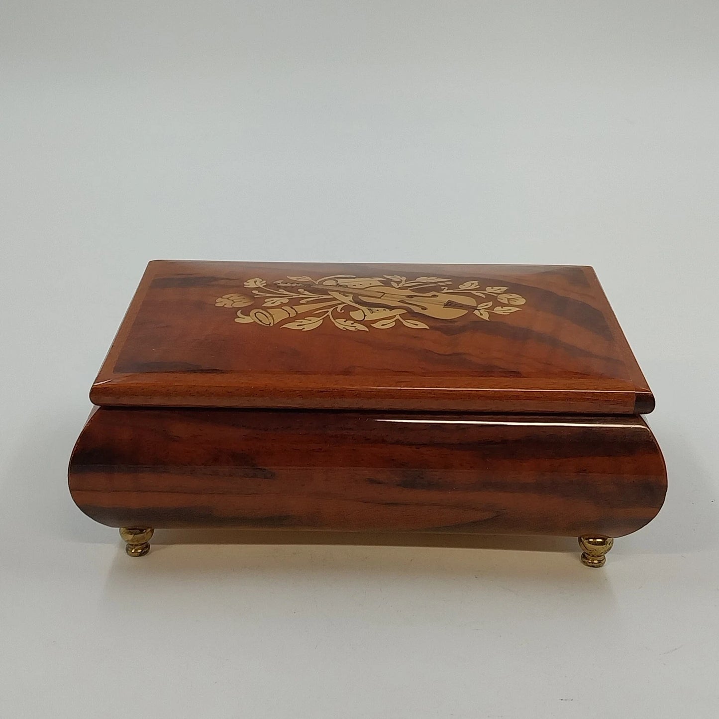 MAPSA Swiss Musical Movement Box Edelweiss Brass Wood Lacquer Music Jewelry Box
