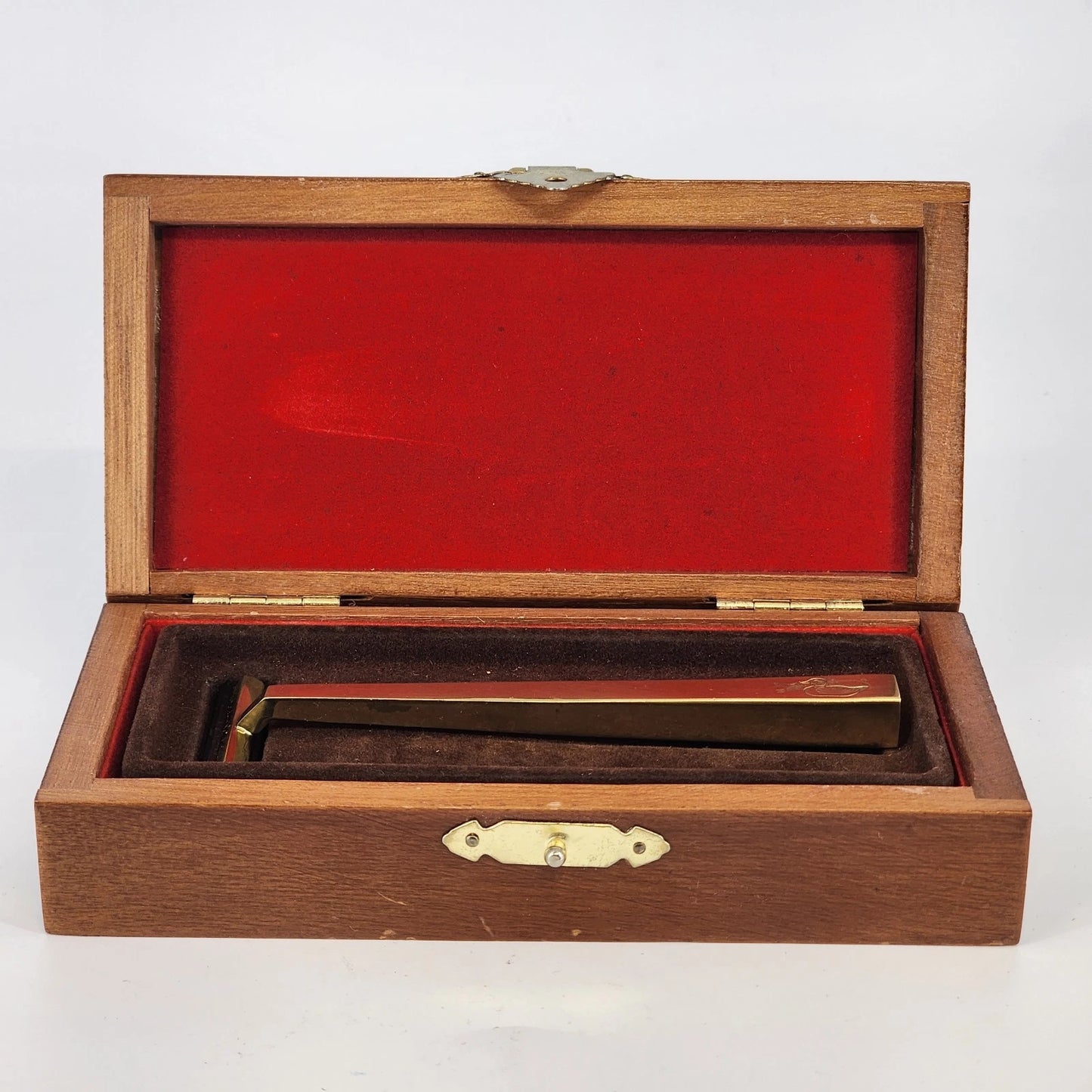 Gold Dual Blade Safety Razor Duck Engraving Wood Toiletry Shaving with Box Vtg