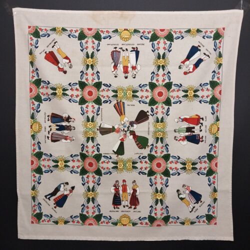 Swedish Accents Print Tablecloth 36" x 35" People Counties Provinces Vintage