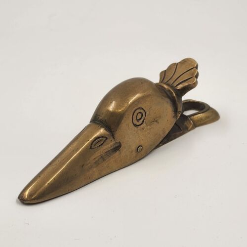 Vintage Brass Duck head Paperclip Letter Note Clip Holder Etched Eyes 4.75"