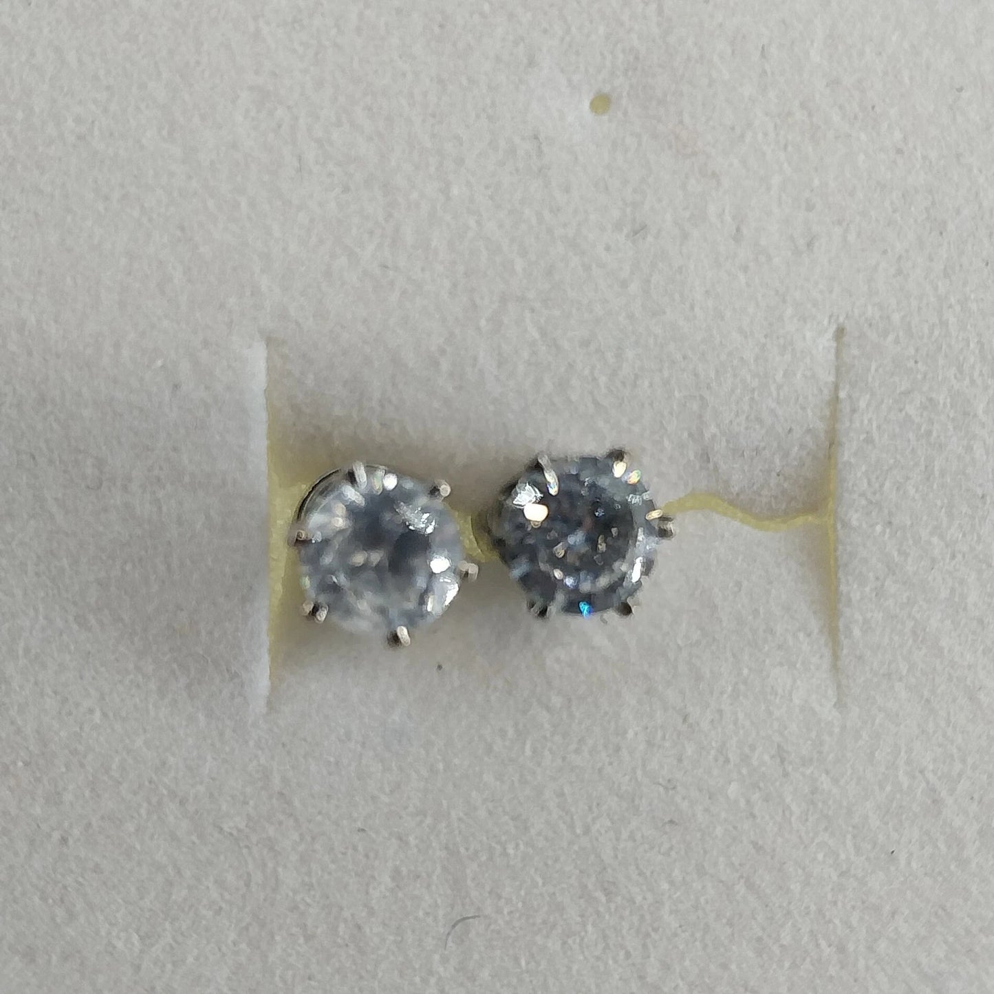 Round Clear Crystal Solitaire Stud Earrings Six Prong Silver Tone