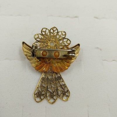 Gold Tone Angel Brooch & Lapel Pin Set Faux Pearl & Rhinestone Holiday Jewelry