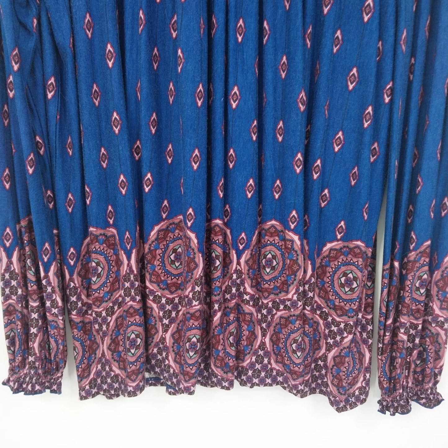 Vintage America Blues Women's Geometric Peasant Top Blue Pink Boho Size L