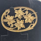 Gold Tone Floral Oval Brooch Flowers Vintage Costume Jewelry Ivy Leaf Danish