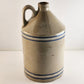 Beige White and Blue Whiskey Crock Jug Unbranded 11½" Tall Vintage