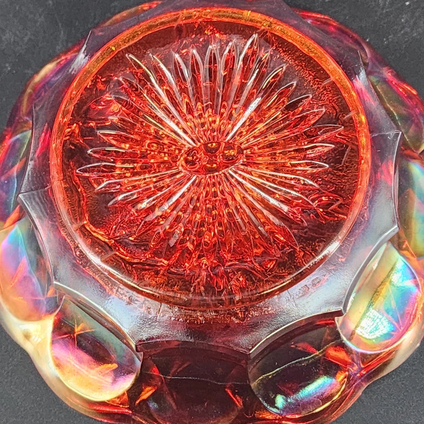 Fenton Marigold Carnival Glass Bowl Grape Cable Iridescent Scalloped Edge 6" Vtg