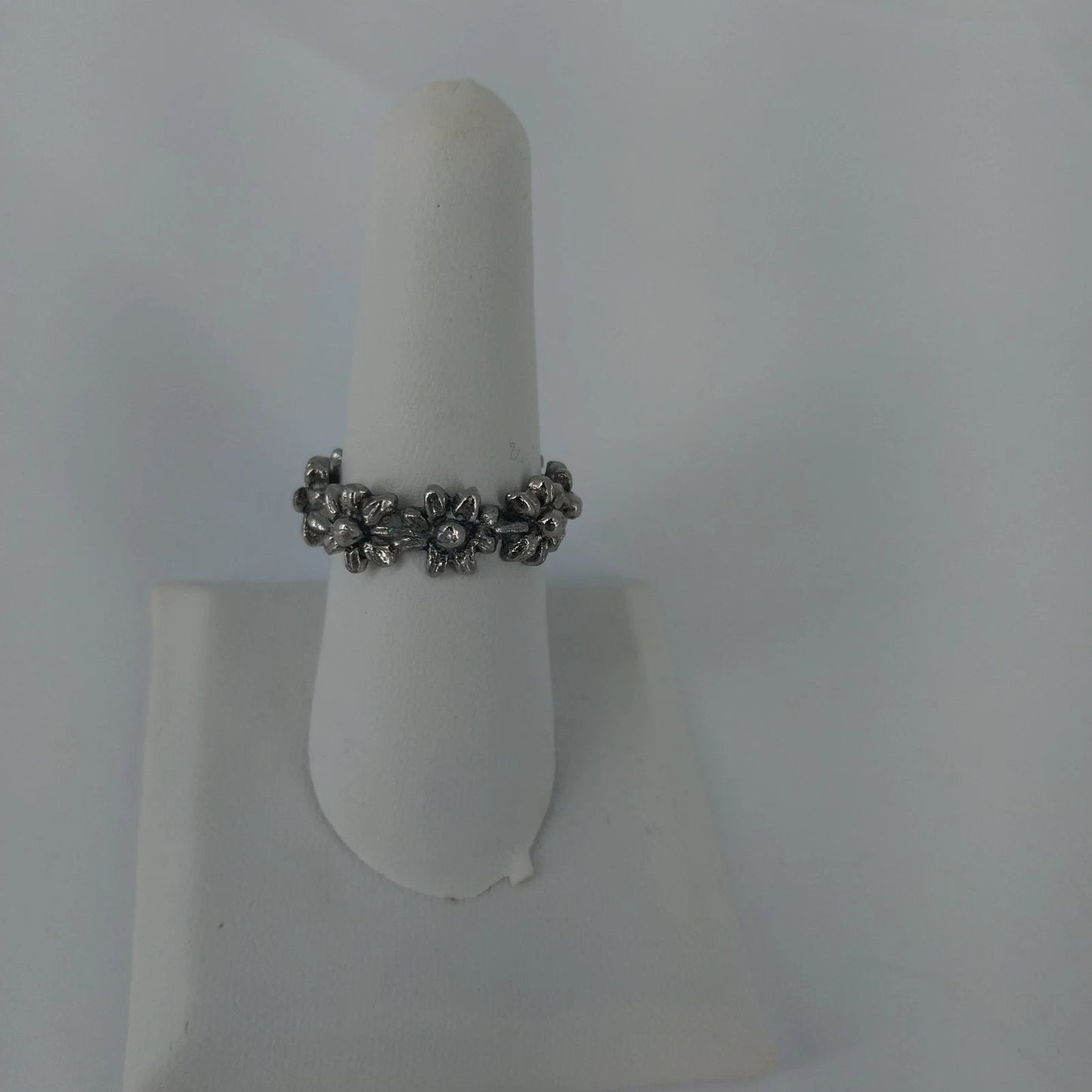 3 Pc Ring Lot Blue Rhinestone Adjustable Silver Tone Flower Chain Link Size 7