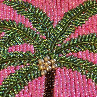 Ermo Collection Beaded Pink Purse Bag Palm Tree Design Lined Vintage China