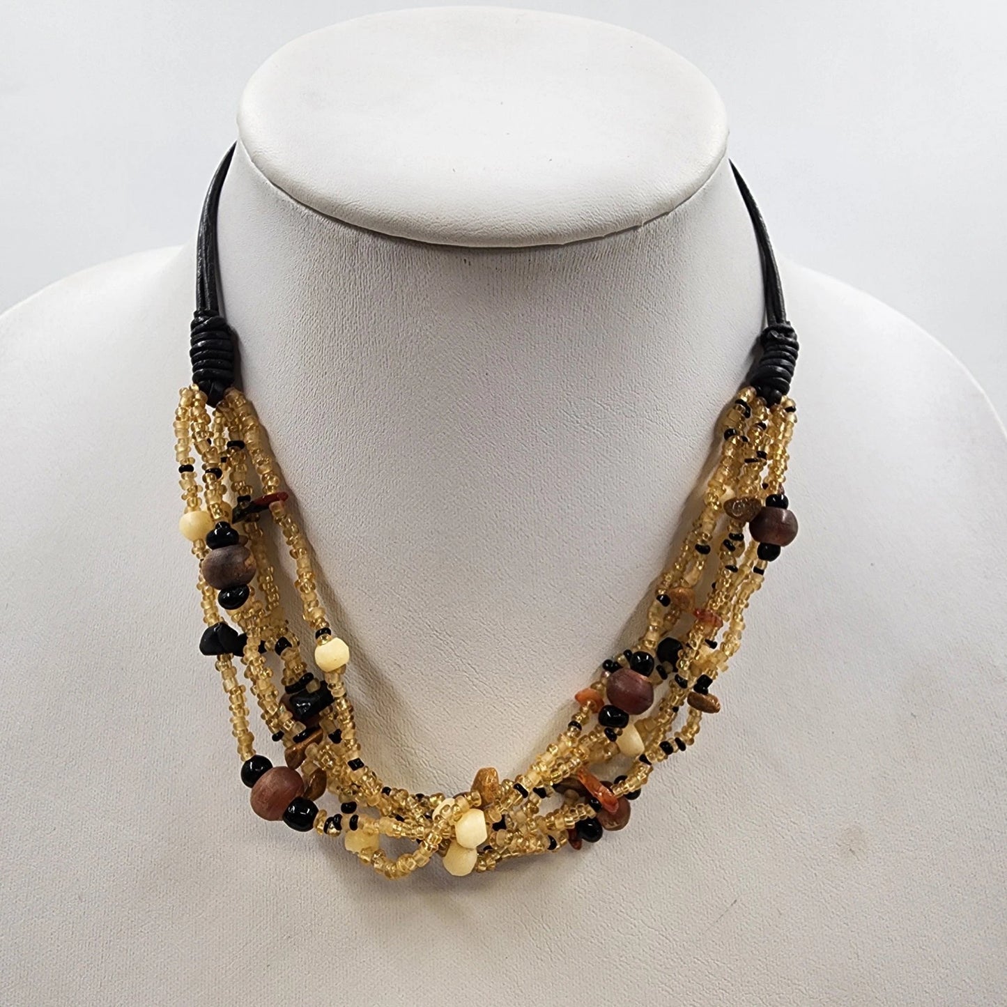 Lot of 3 Beaded & Cord Necklaces Jewelry Multicolor Sun Pendant Brown Tones Boho