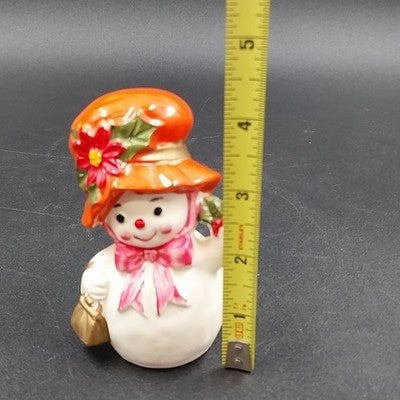 Snow Woman Ceramic with Hat Napcoware X-8828 Holly Christmas Japan Figurine 1960