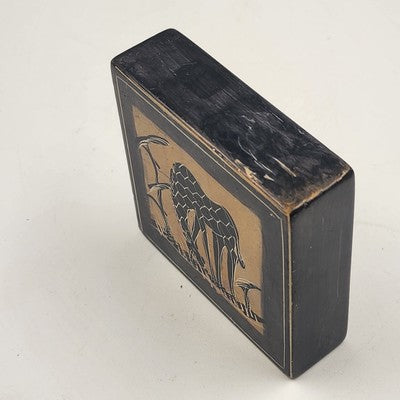 Hand Painted Solid Stone Tile 4"x4"x1" Giraffe & Elephant on Each Side